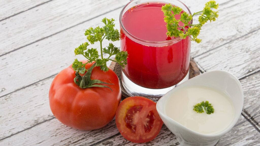 Yogurt and tomato juice